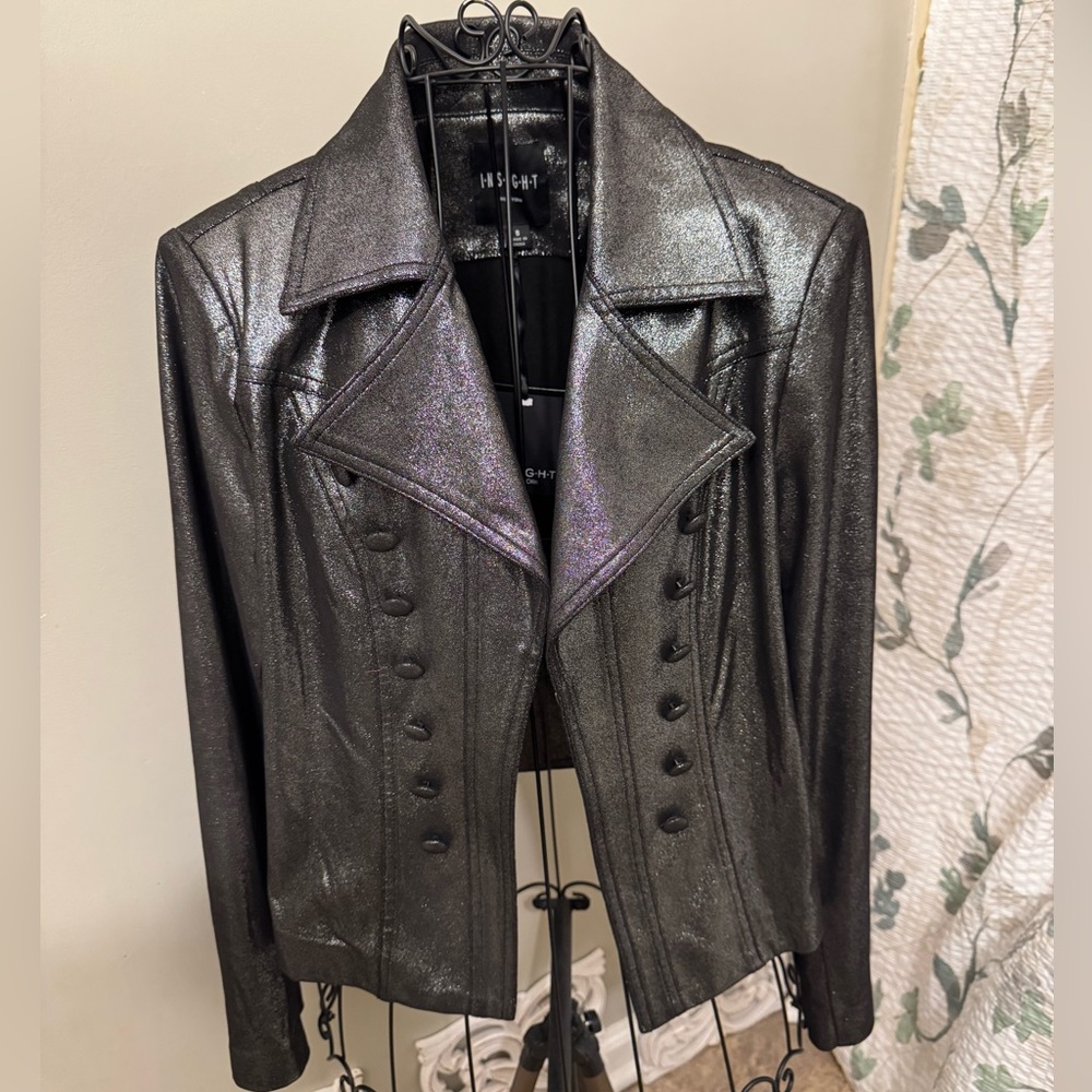Insight Sparkle Black Metallic Long Sleeve Jacket Size 8 NWT